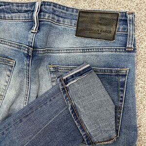 American Eagle Jeans Men's Size 30x36 Selvedge‎ Button Fly Distressed Denim Slim